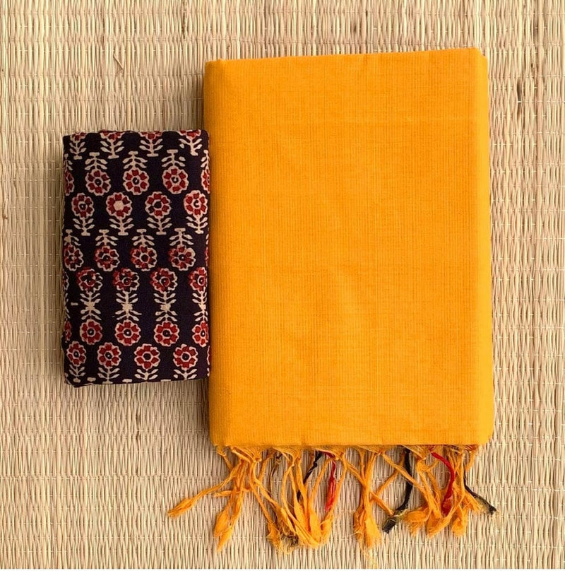 YELLOW COLOUR TRADITIONAL LOOKING CHANDERI COTTON SAREE