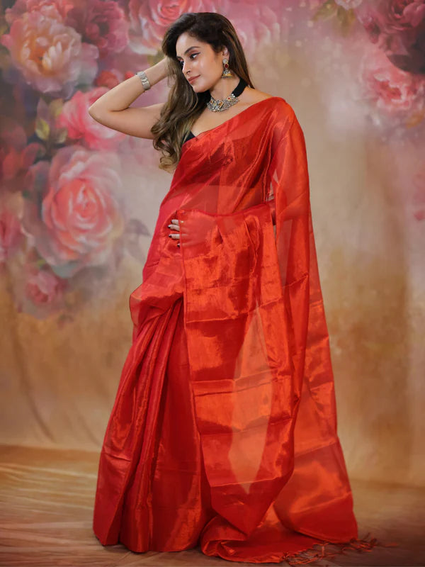 RED Tissue Mul Saree