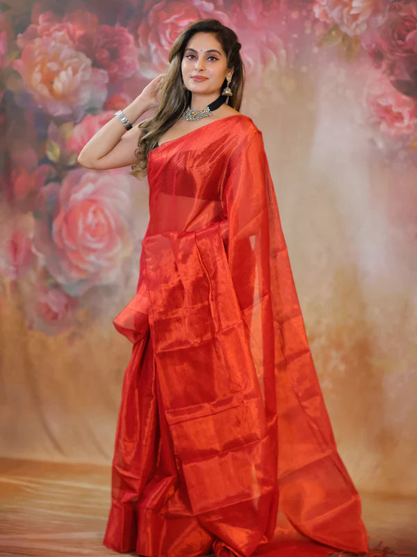 RED Tissue Mul Saree