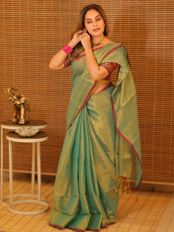 GOLD GREEN Tissue Mul Saree