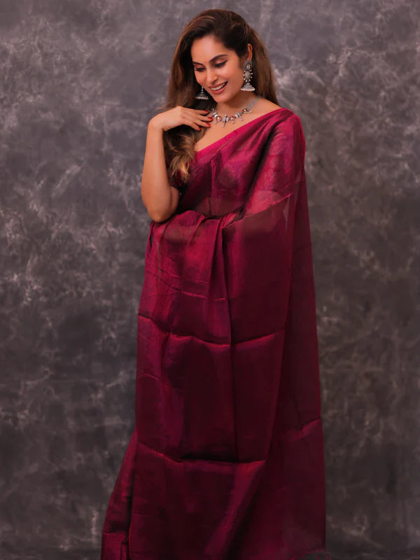 Red Tissue Mul Saree