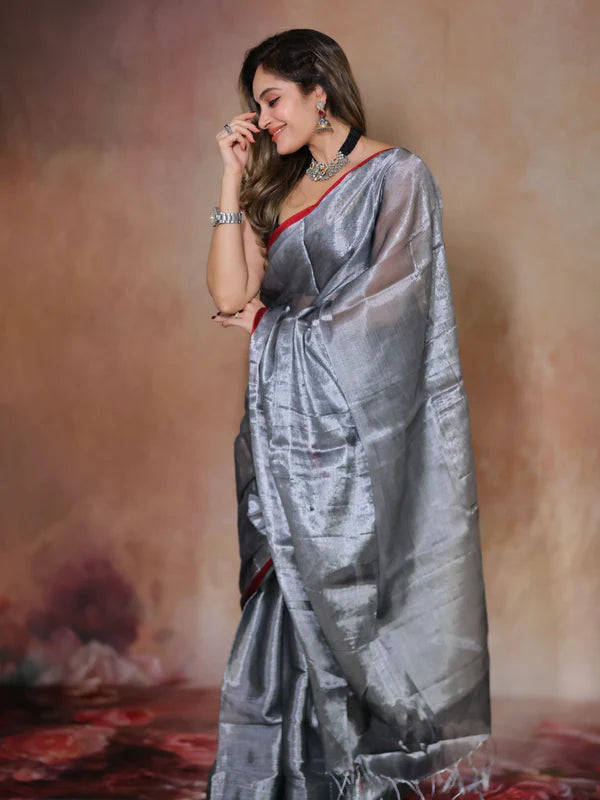 GREY Tissue Mul Saree