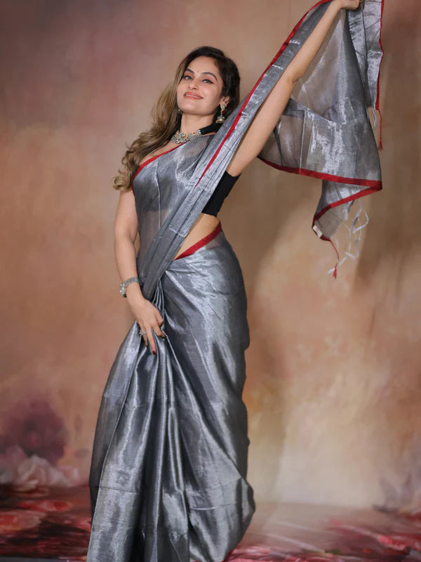 GREY Tissue Mul Saree