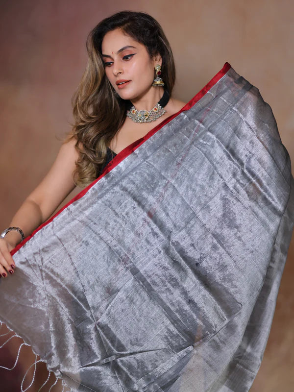 GREY Tissue Mul Saree