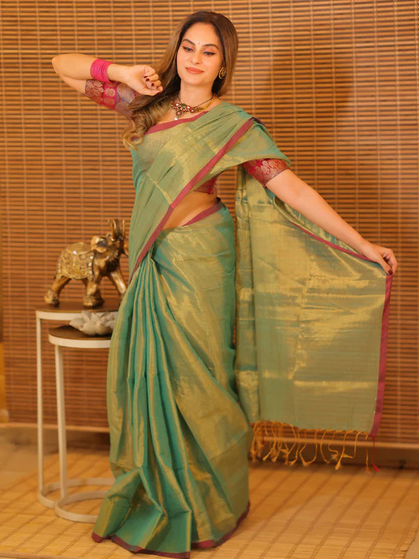 GOLD GREEN Tissue Mul Saree