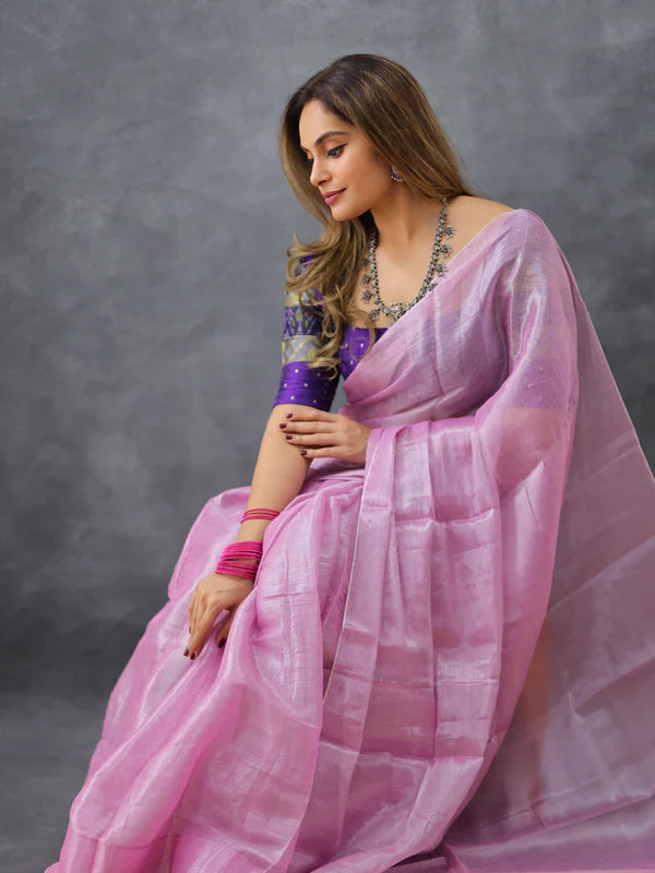 PINK Tissue Mul Saree