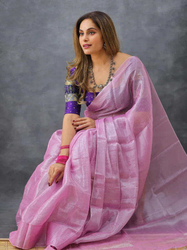 PINK Tissue Mul Saree