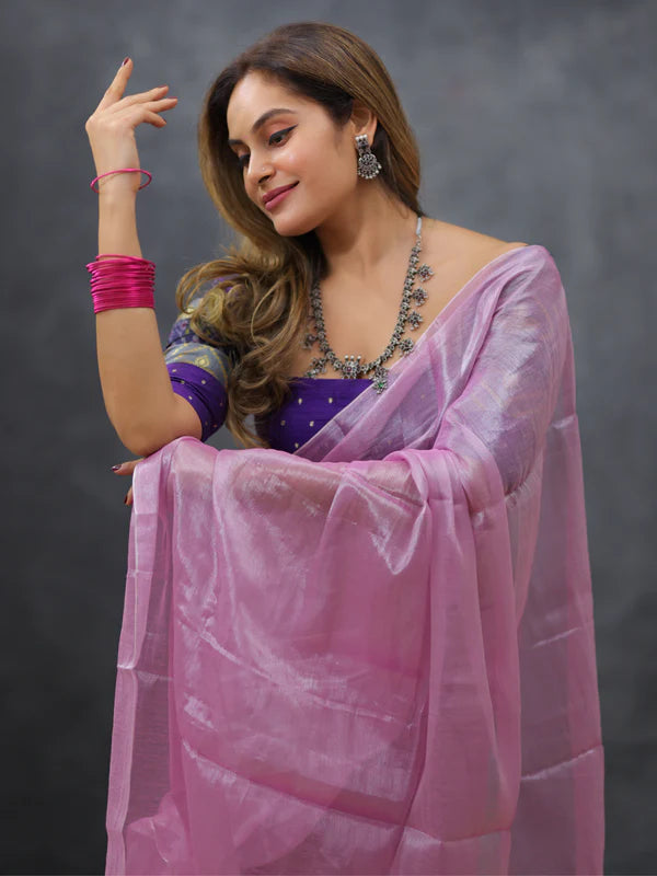 PINK Tissue Mul Saree