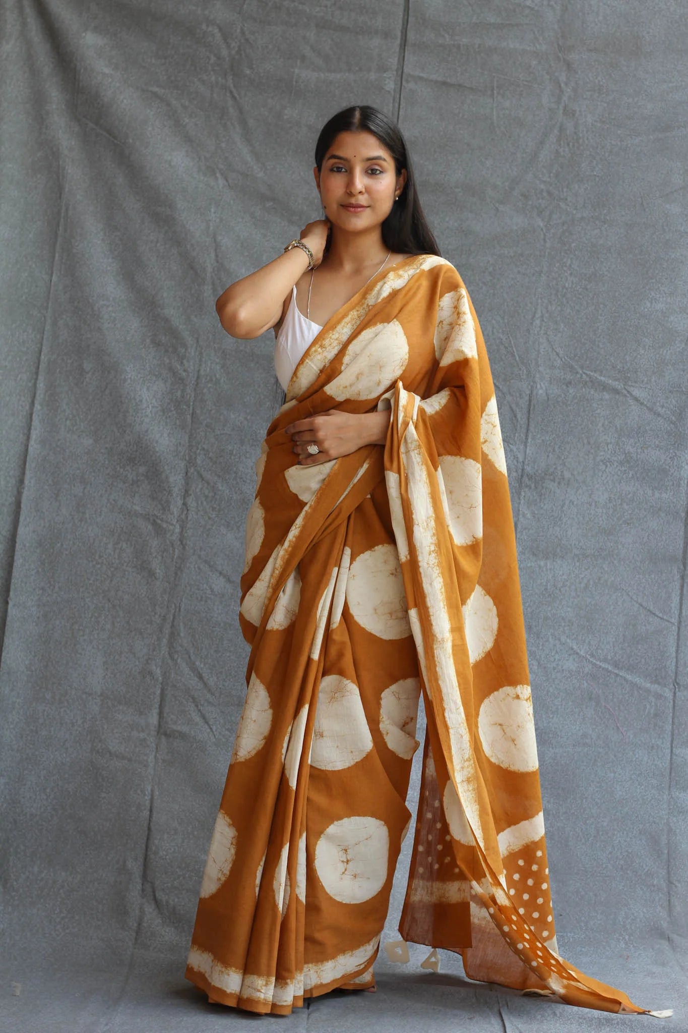 Copper Polka Digital Print Saree