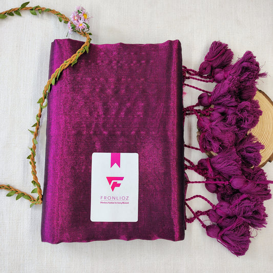 Purple And Purple Pom Pom Handloom Raga Tissue Saree-Fronlioz