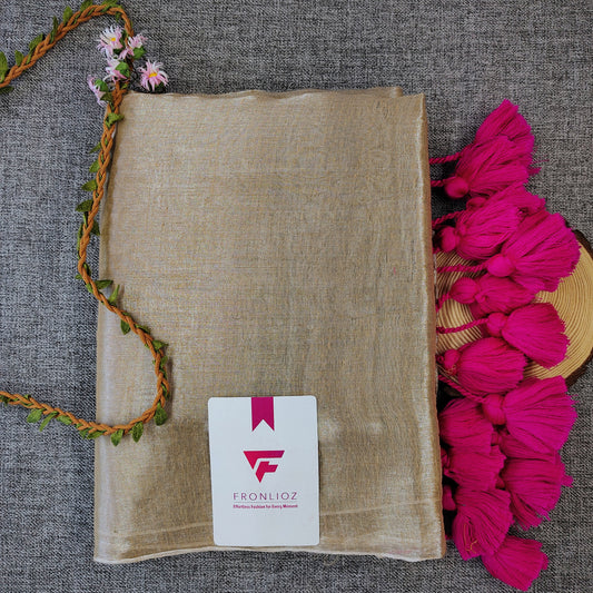 Cream And Pink Pom Pom Handloom Raga Tissue Saree-Fronlioz