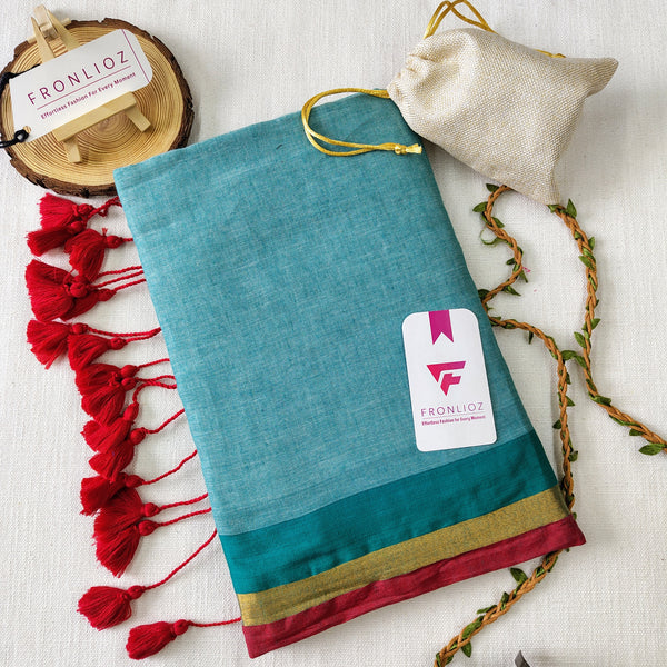 Soft Weave Rama Handloom Khadi Saree-Fronlioz