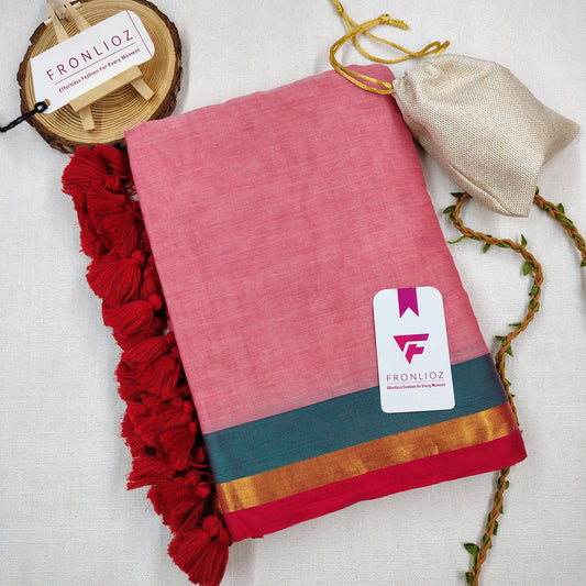 Soft Weave Peach Handloom Khadi Saree-Fronlioz