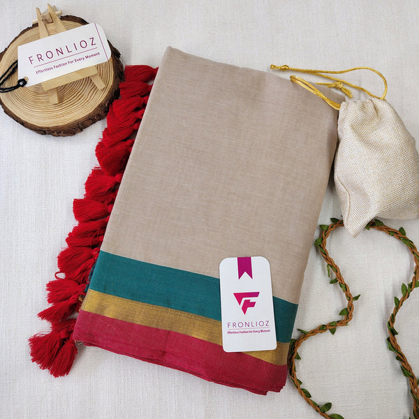 Soft cream Rama Handloom Khadi Saree-Fronlioz