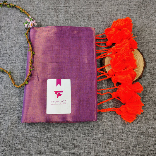 Purple And Orange Pom Pom Handloom Raga Tissue Saree-Fronlioz