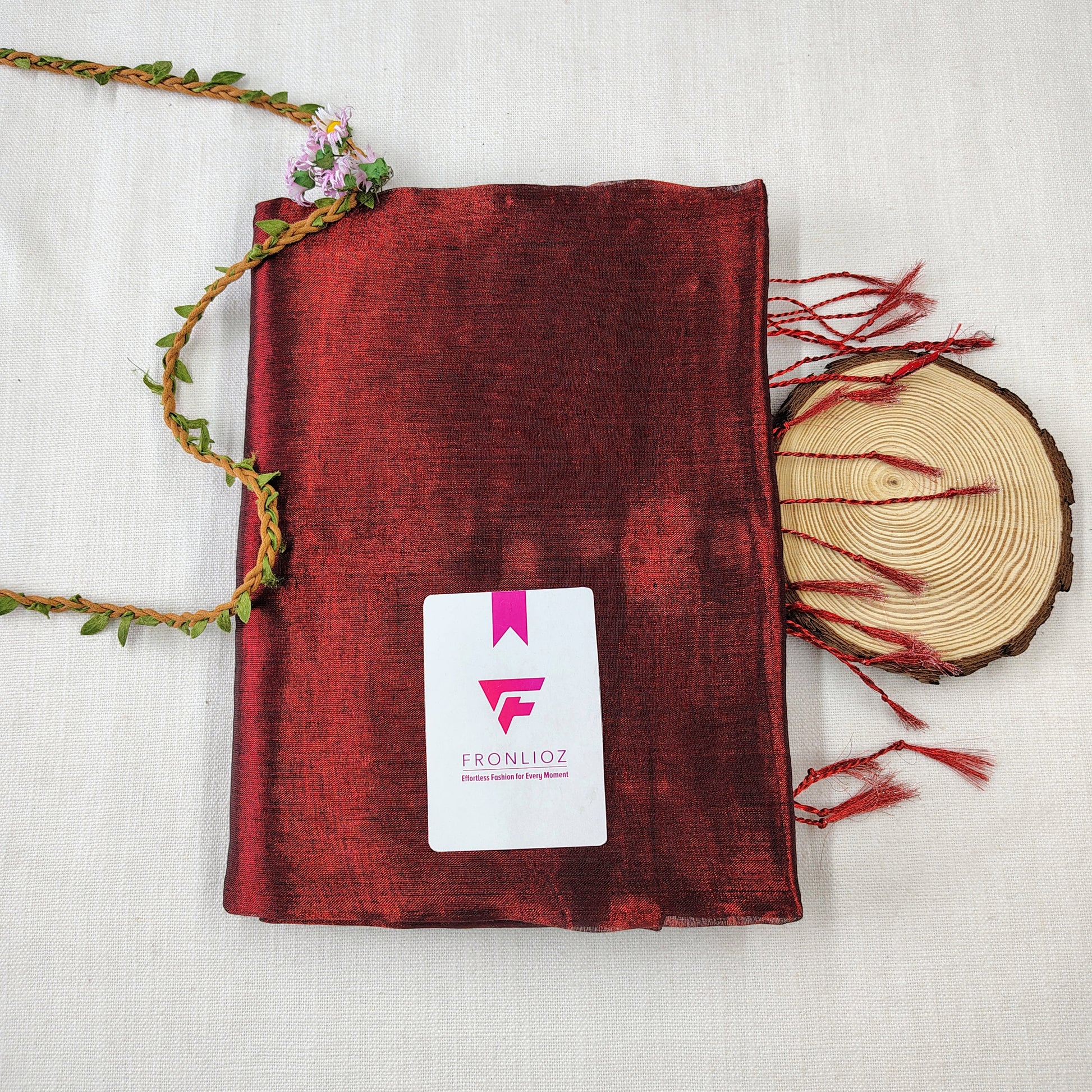 Maroon Handloom Tissue Cotton Saree-Fronlioz
