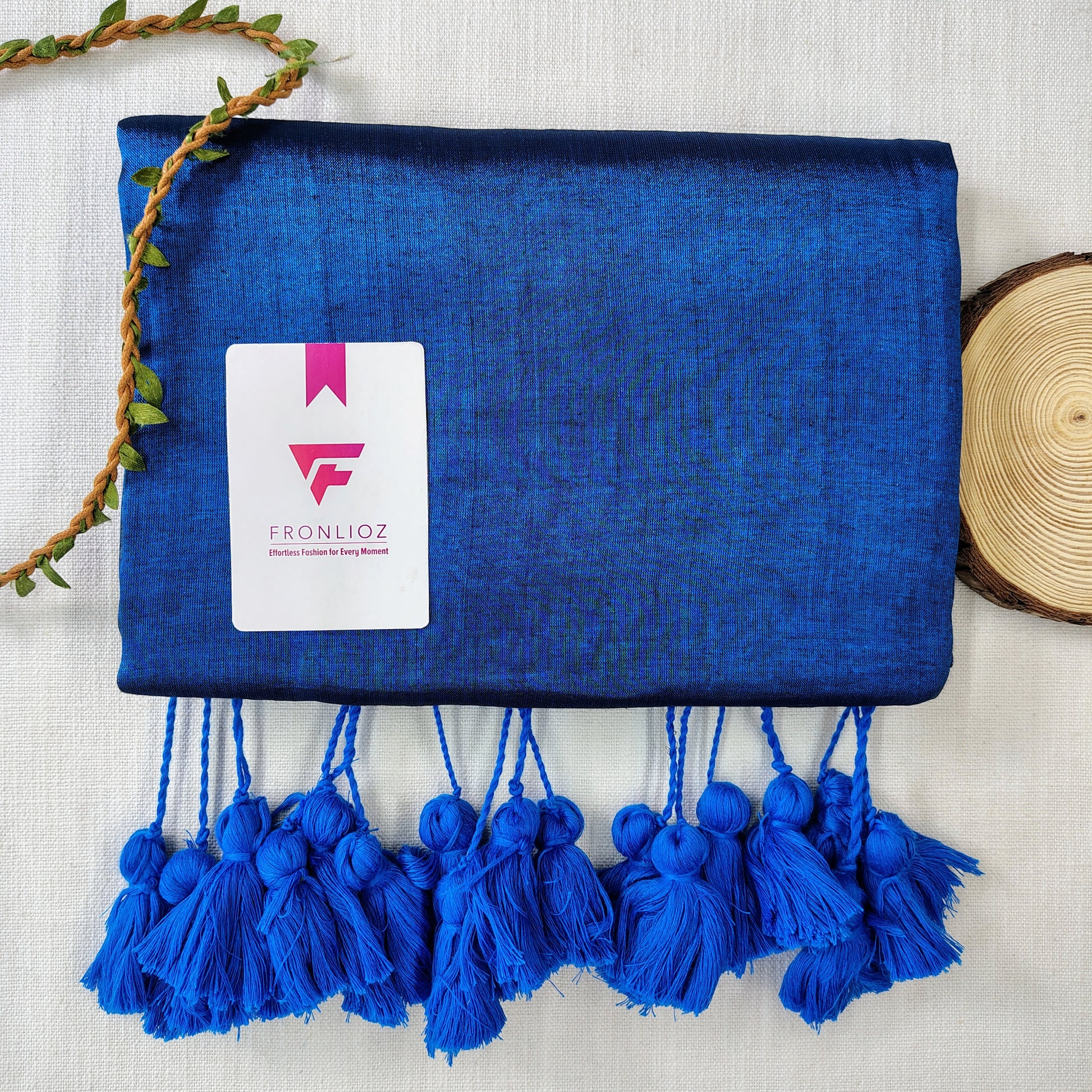 Sky And sky  Pom Pom Handloom Raga Tissue Saree-Fronlioz