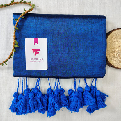 Sky And sky  Pom Pom Handloom Raga Tissue Saree-Fronlioz