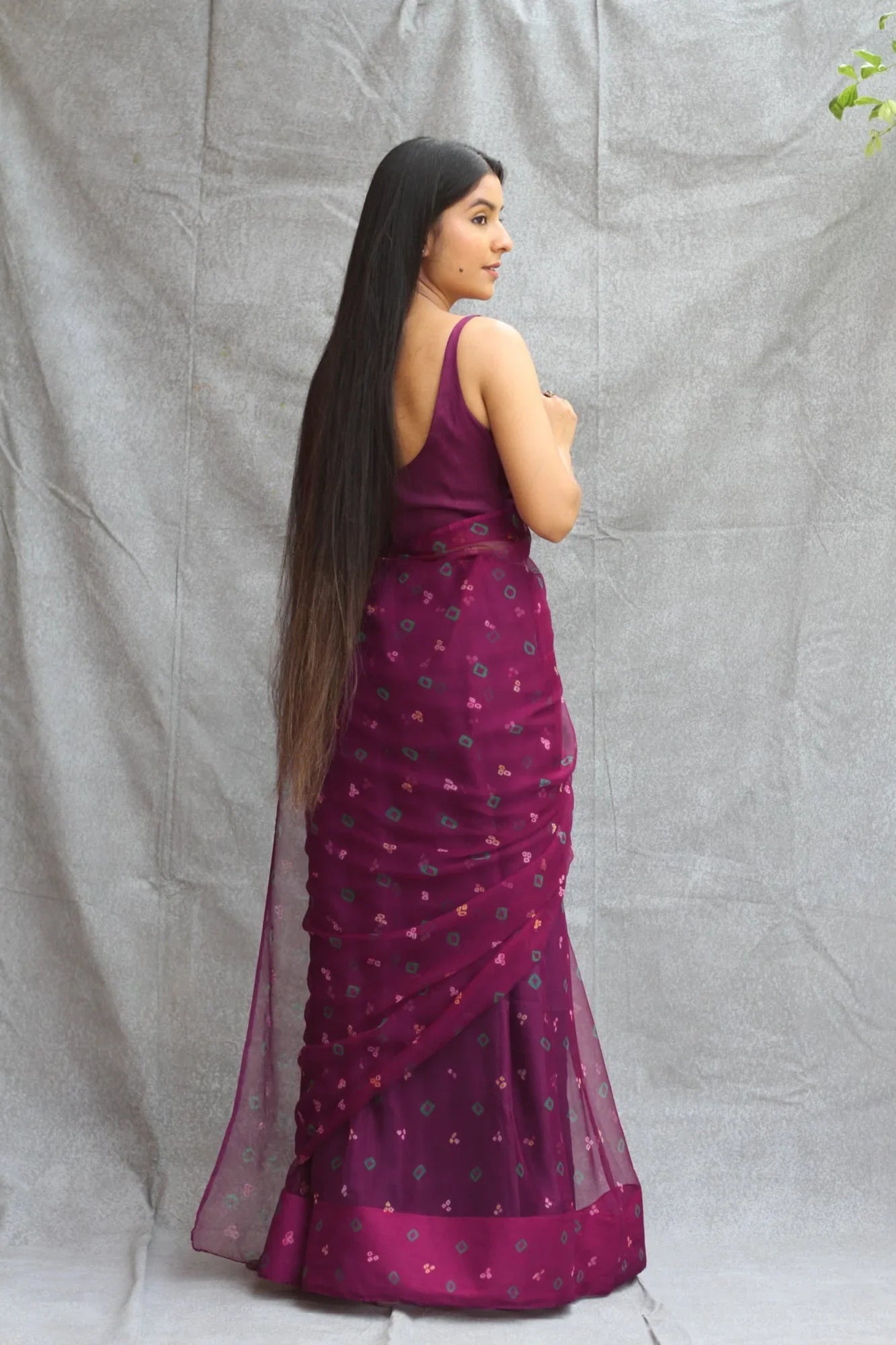 Dark Wine Georgette Bandhani Saree