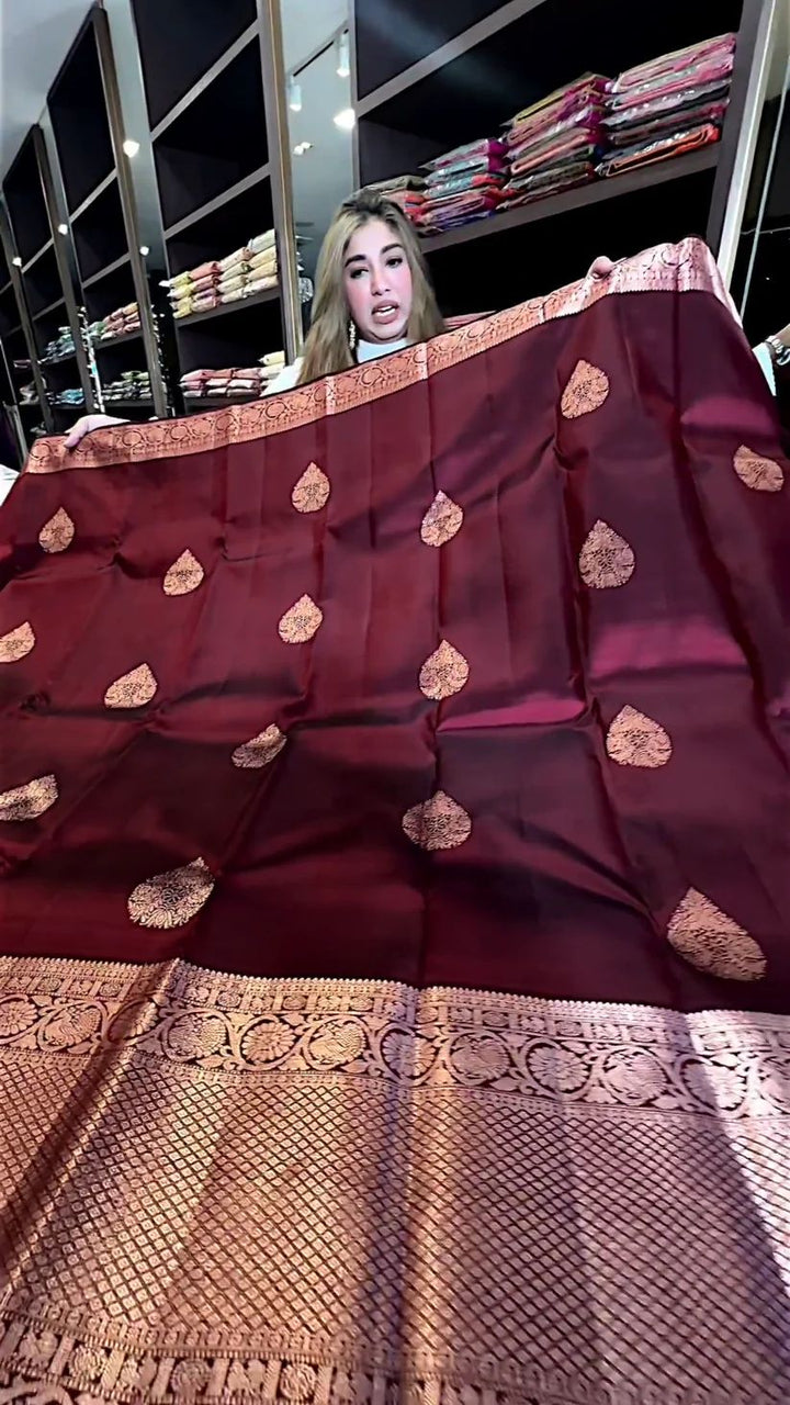 Exceptional Maroon Soft Silk Saree With Cynosure Blouse Piece-Fronlioz