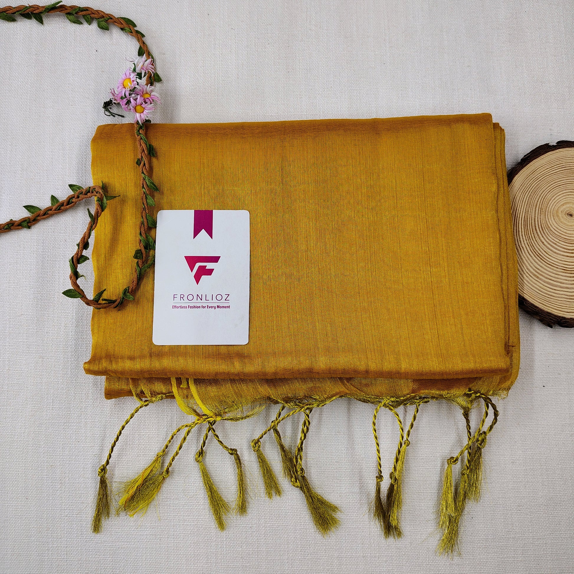 Yellow Handloom Tissue Cotton Saree-Fronlioz