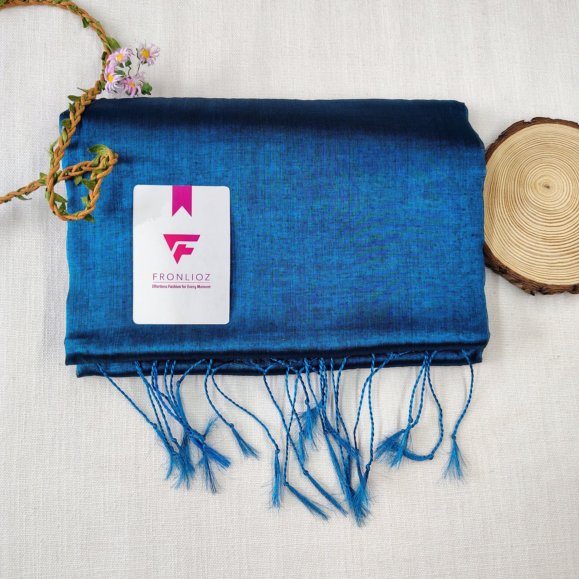 Teal Handloom Tissue Cotton Saree-Fronlioz
