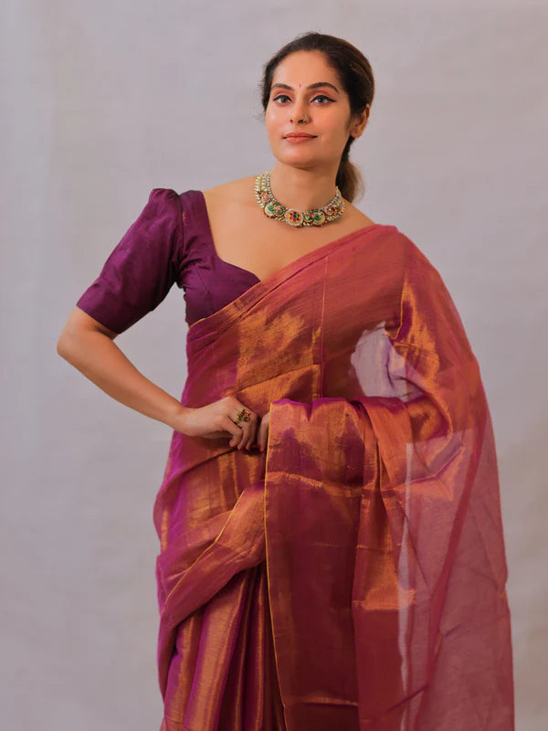 Vibrant Pink Tissue Mul Saree