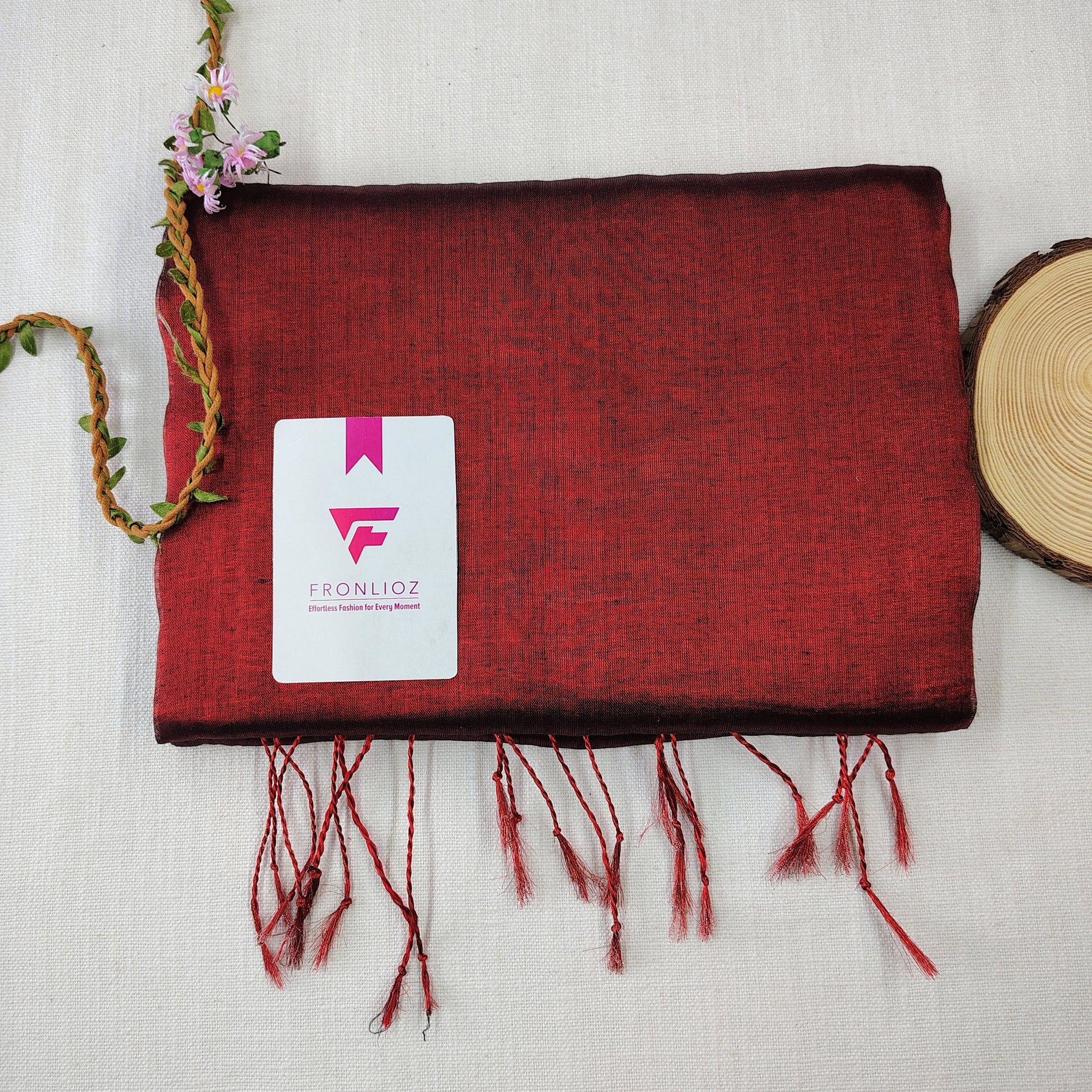 Maroon Handloom Tissue Cotton Saree-Fronlioz