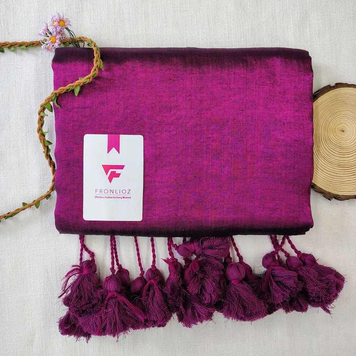 Purple And Purple Pom Pom Handloom Raga Tissue Saree-Fronlioz