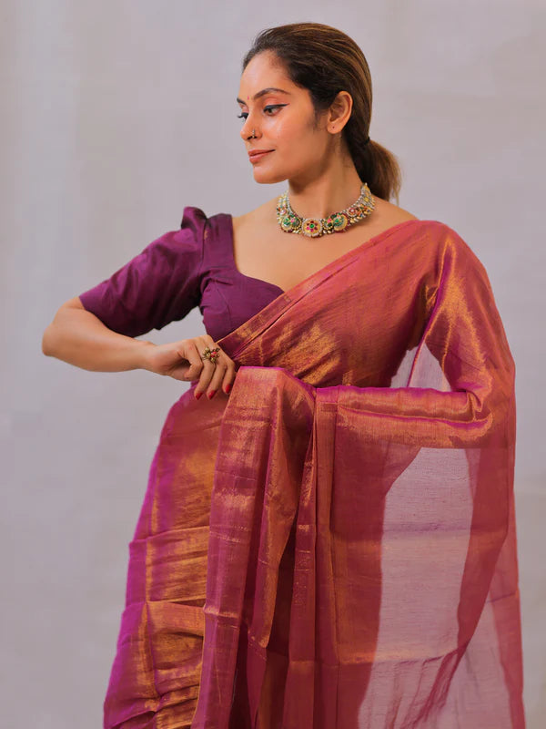 Vibrant Pink Tissue Mul Saree