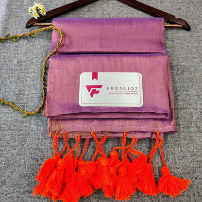Purple And Orange Pom Pom Handloom Raga Tissue Saree-Fronlioz
