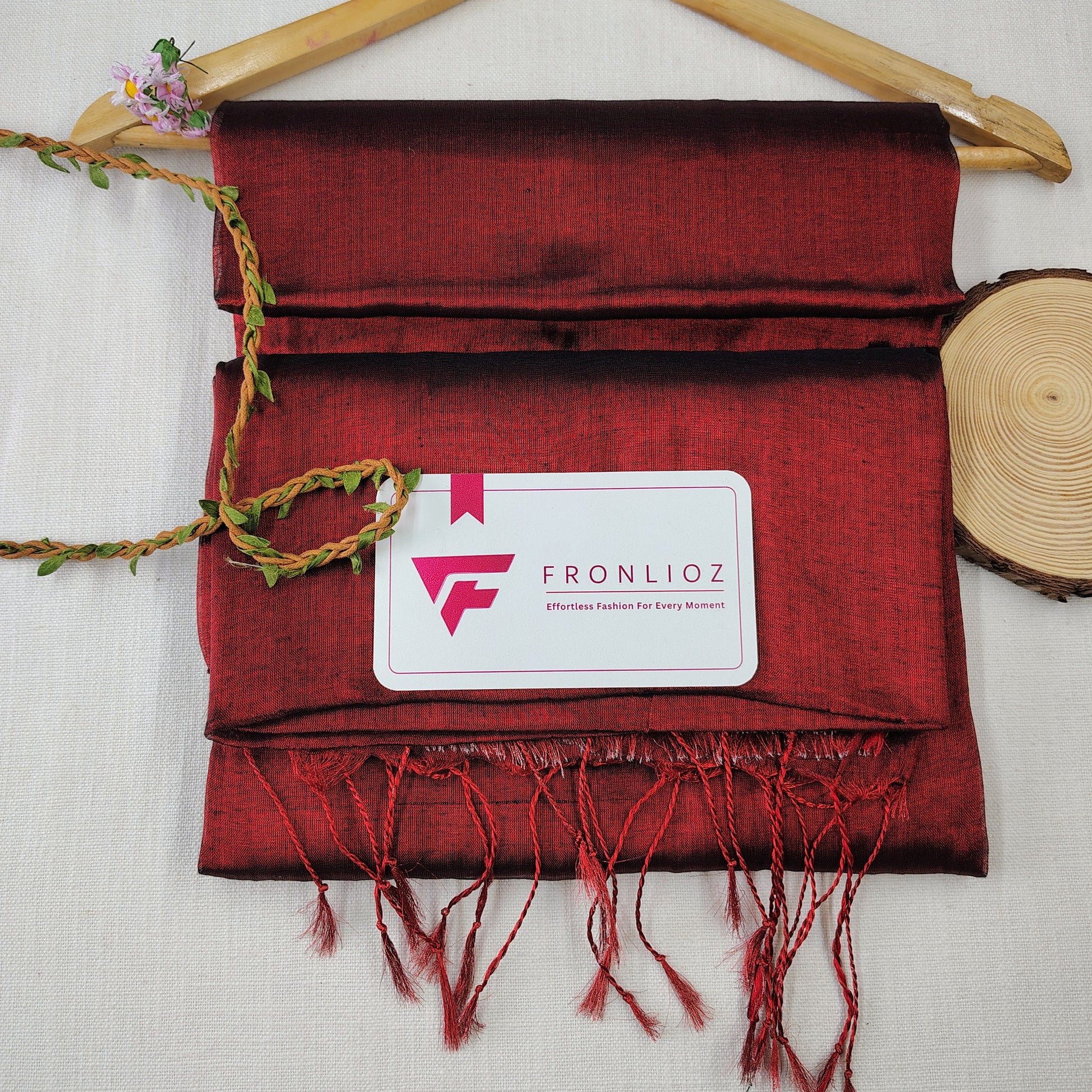 Maroon Handloom Tissue Cotton Saree-Fronlioz