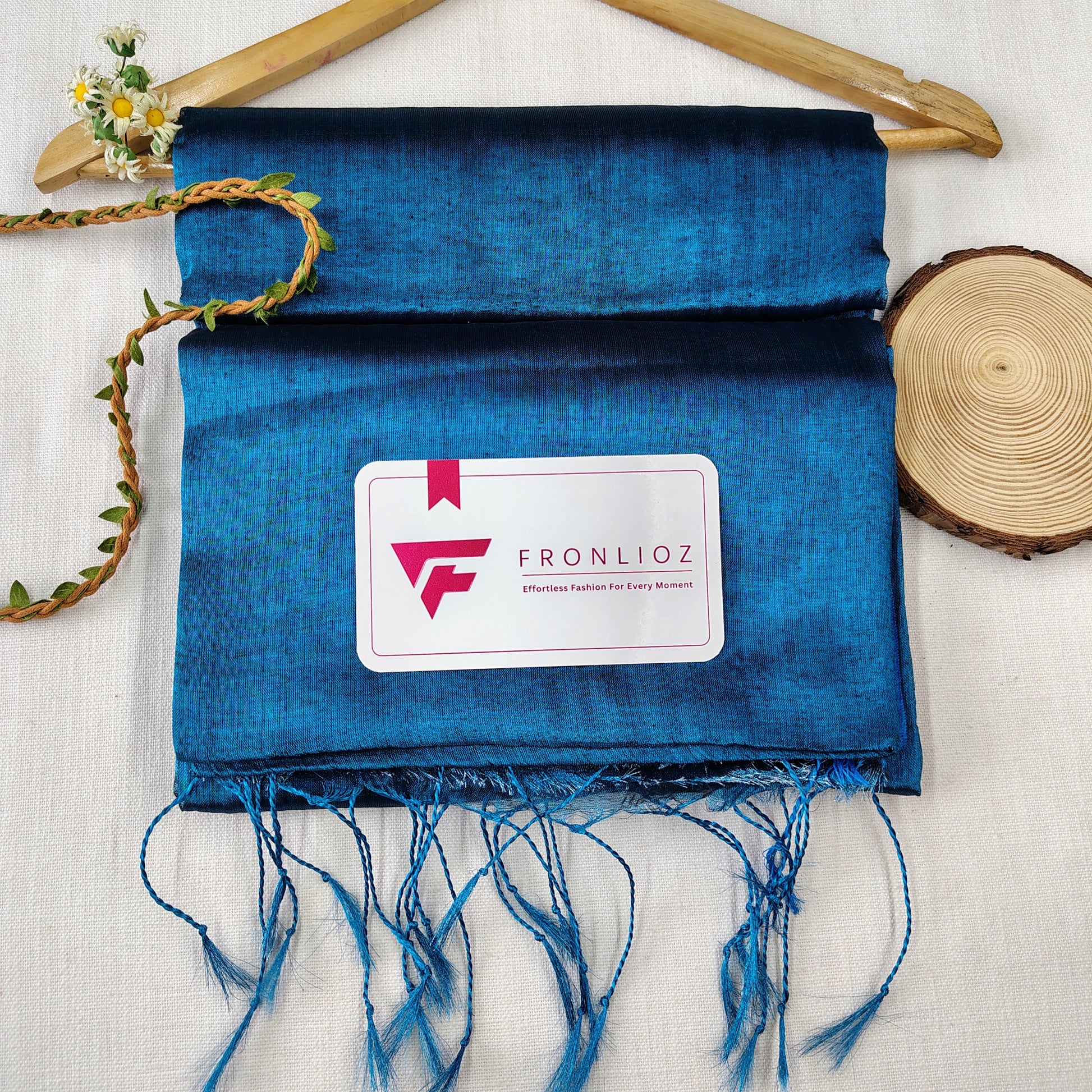 Teal Handloom Tissue Cotton Saree-Fronlioz