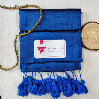 Sky And sky  Pom Pom Handloom Raga Tissue Saree-Fronlioz