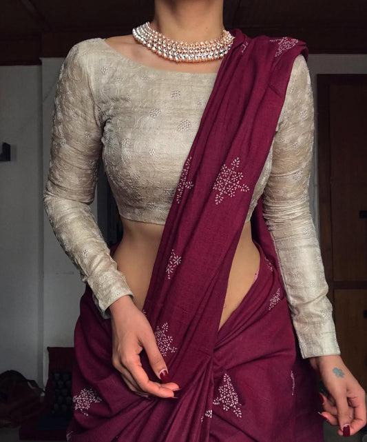 WINE PRINTED SAREE