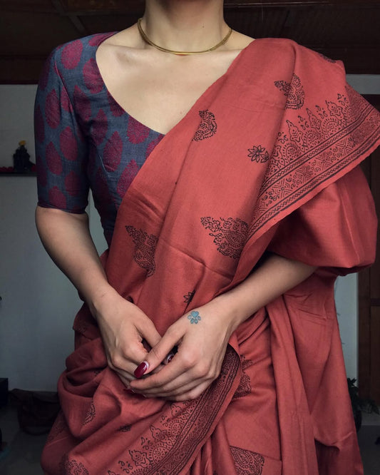 RED PRINTED SAREE