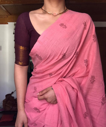 LINEN PINK PRINTED SAREE
