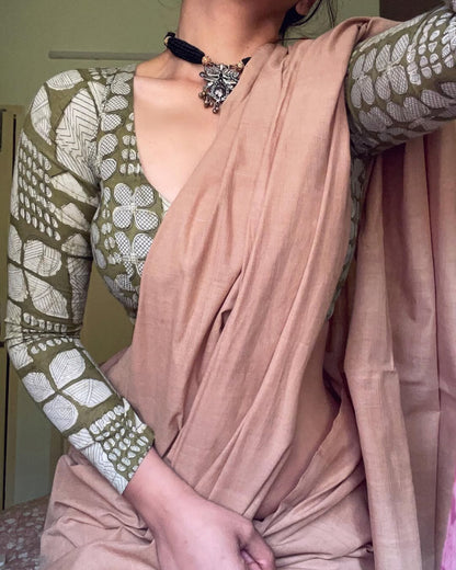 CREAM PLAIN COTTON SAREE