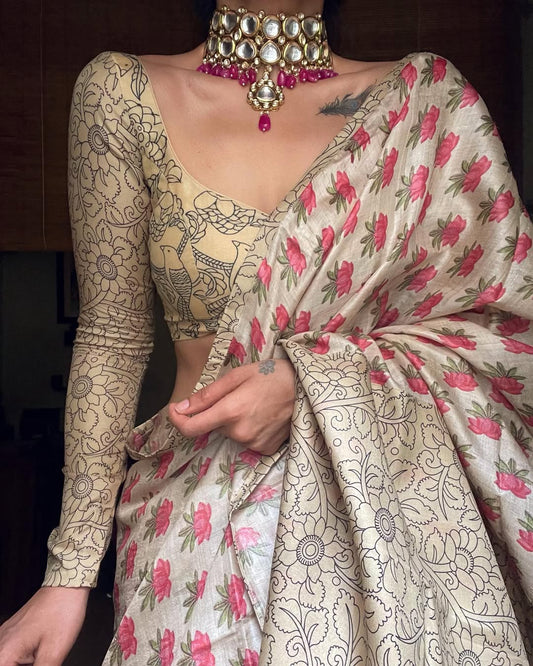 CREAM PRINTED SAREE