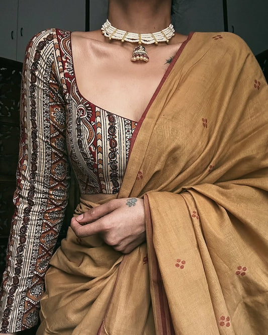 LINEN MUSTARD PRINTED SAREE