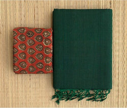 DARK GREEN TRADITIONAL LOOKING CHANDERI COTTON SAREE