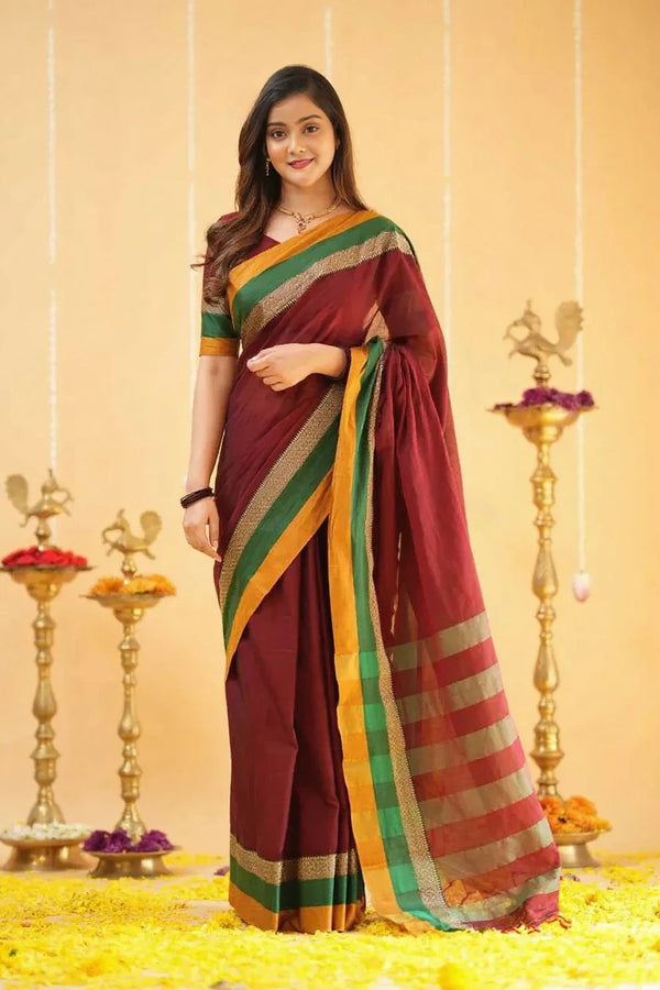 Fronlioz Handwoven Bliss Bengal Cotton Saree
