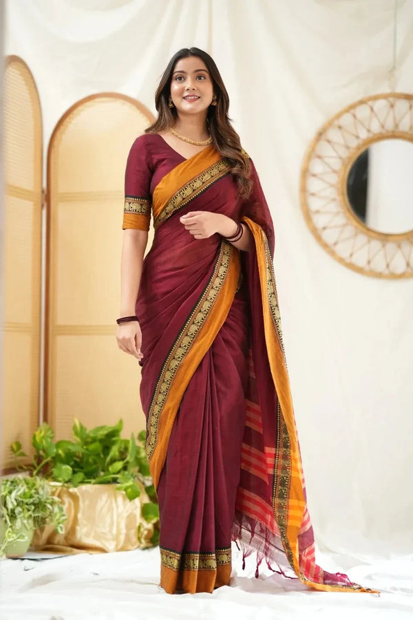 Fronlioz Handwoven Bliss Bengal Cotton Saree