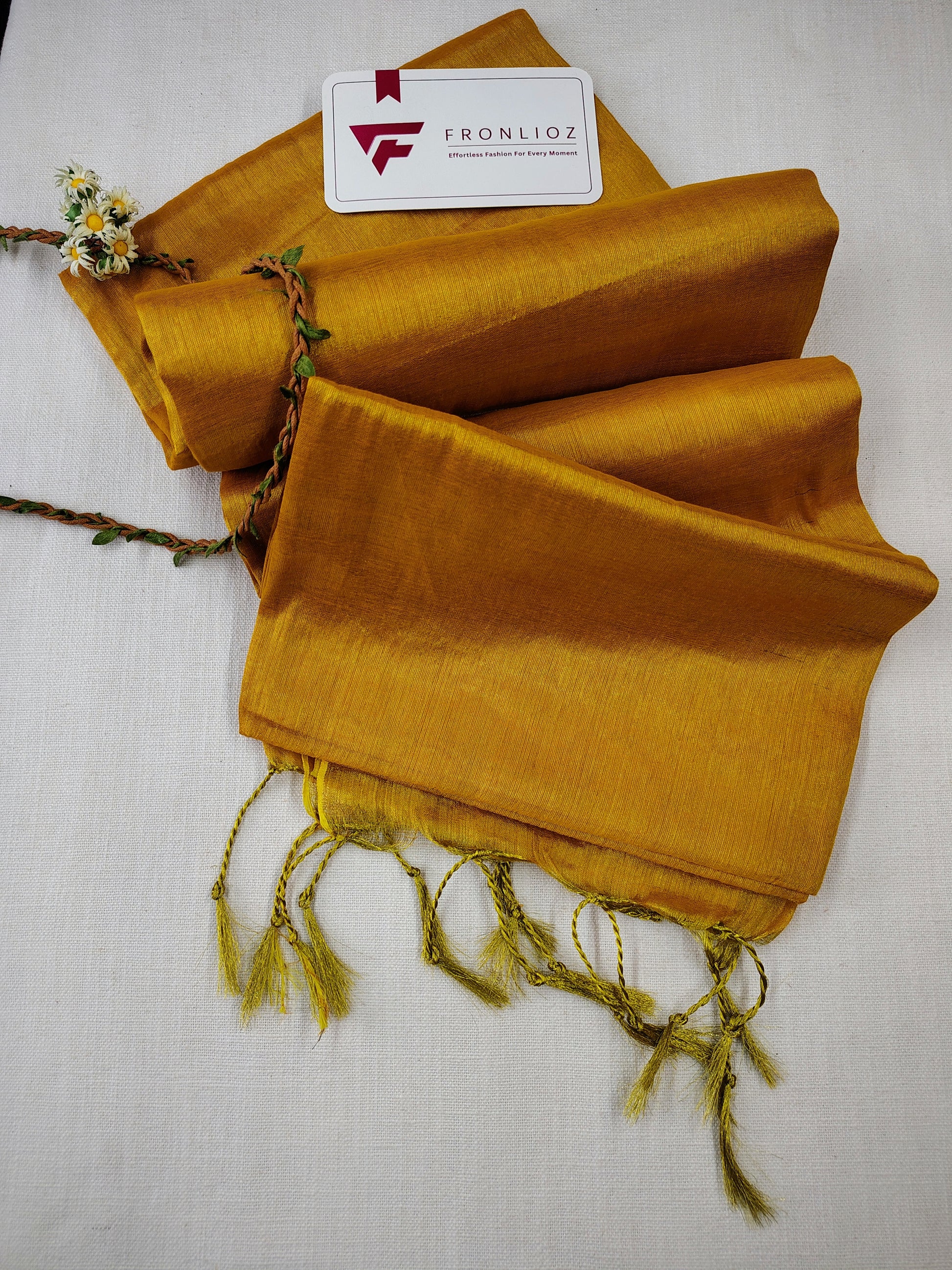 Yellow Handloom Tissue Cotton Saree-Fronlioz