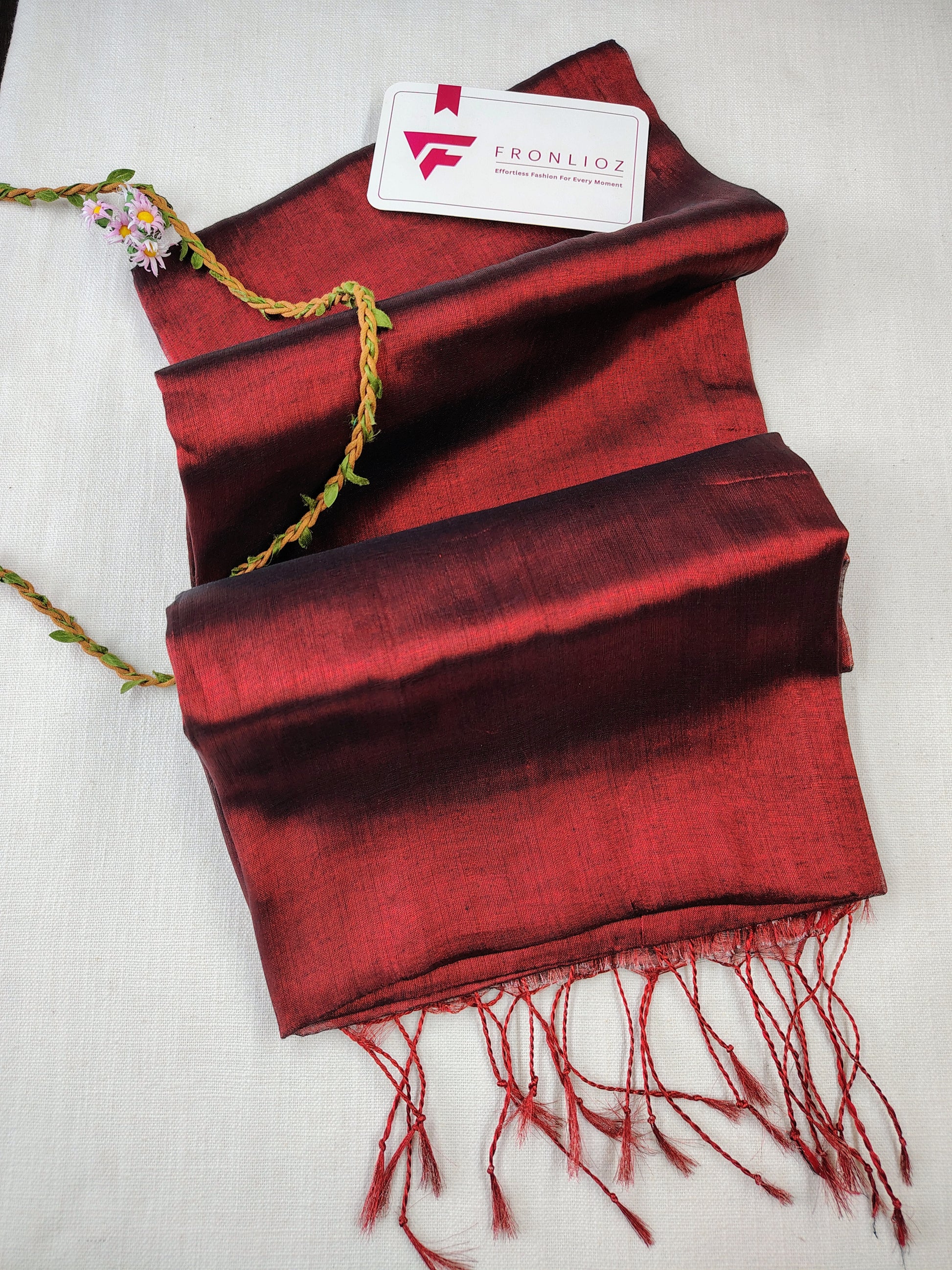 Maroon Handloom Tissue Cotton Saree-Fronlioz