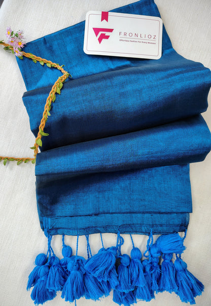 Sky And sky  Pom Pom Handloom Raga Tissue Saree-Fronlioz
