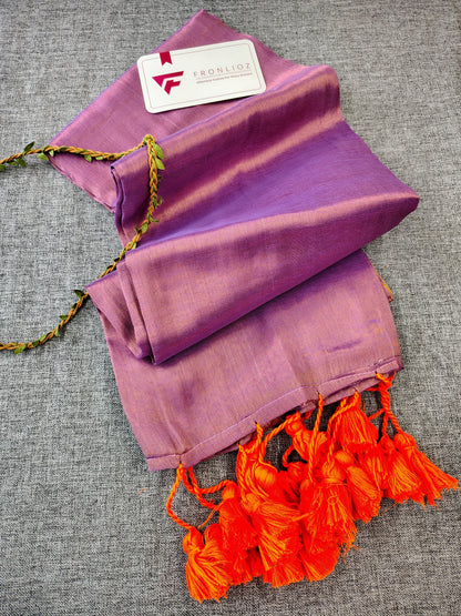 Purple And Orange Pom Pom Handloom Raga Tissue Saree-Fronlioz