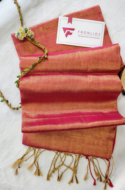 Orange Handloom Tissue Cotton Saree-Fronlioz