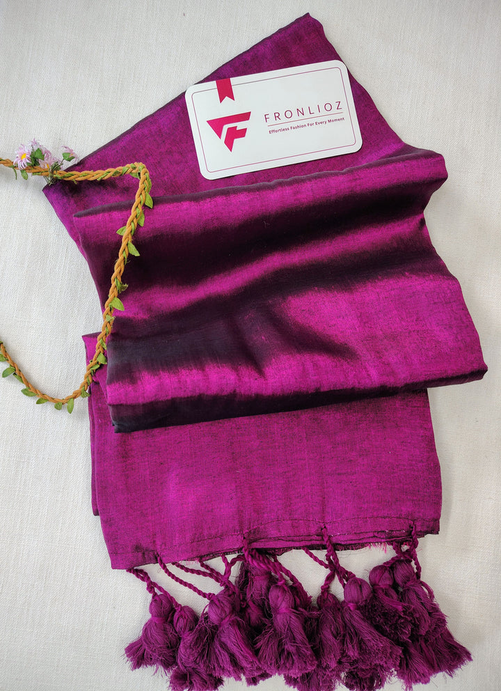 Purple And Purple Pom Pom Handloom Raga Tissue Saree-Fronlioz