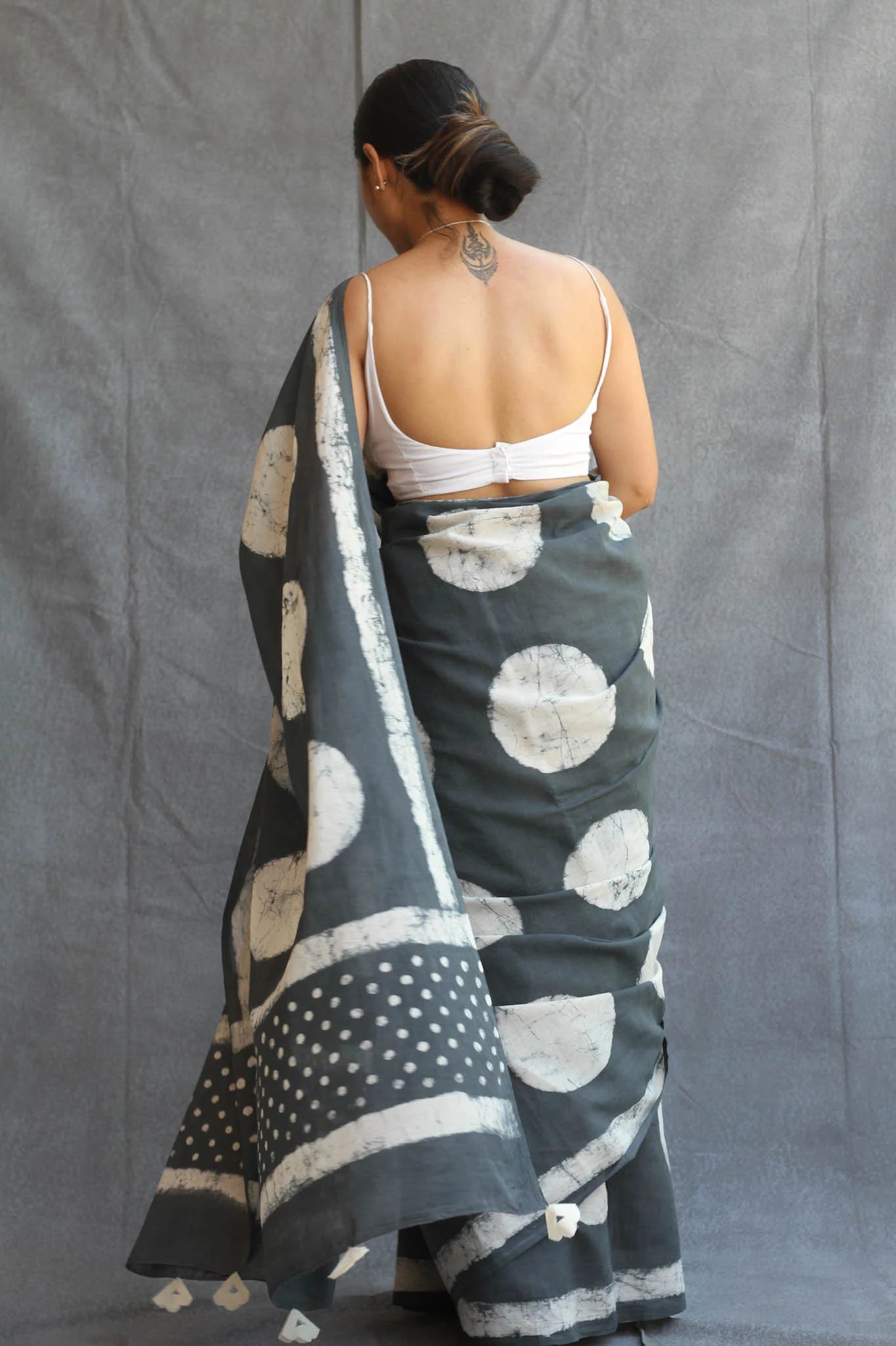 Steel Grey Polka Digital Print Saree